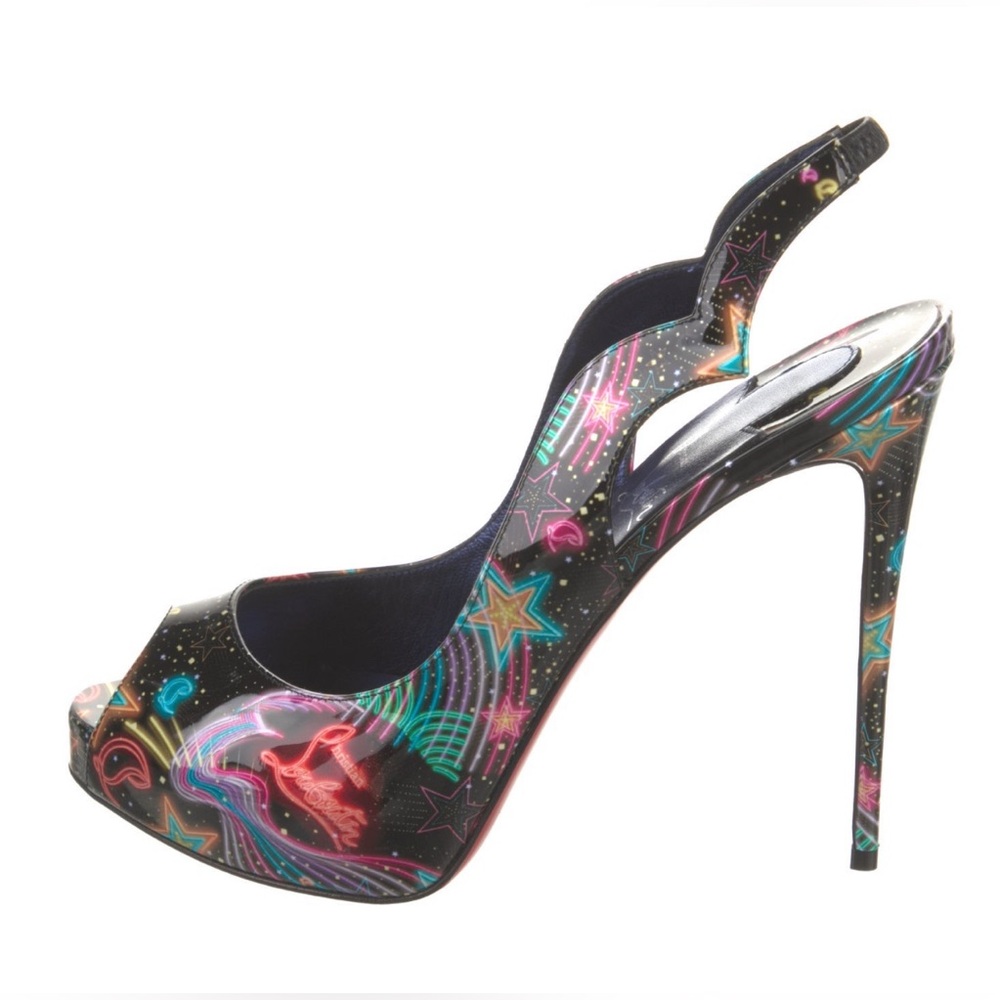 Christian Louboutin Multicolor Patent Leather Star Slingback Heels 38 - Picture 3 of 17